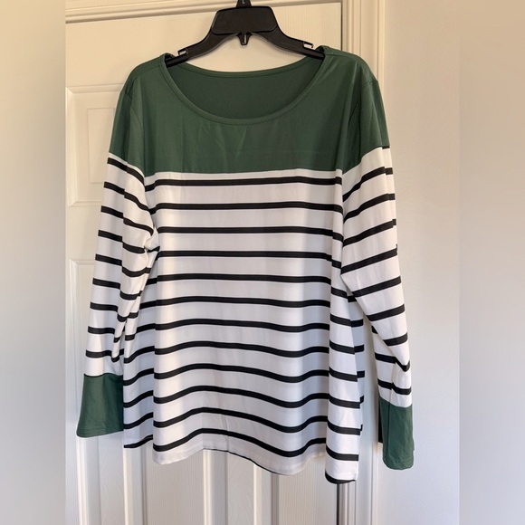 Green and White Striped Women's Top - Picture 1 of 3